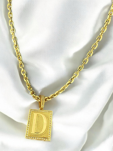 Cordão Cadeado 8mm + Ping Letra Cravejado Banhado A Ouro 18k