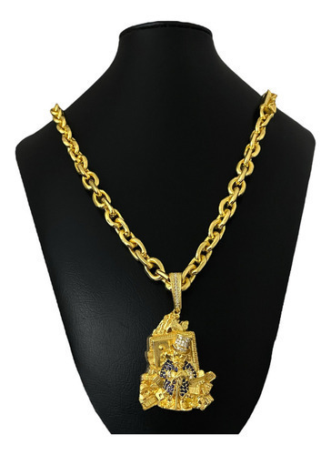 Cordão Cadeado 12mm + Ping Tio Patinhas Banhado A Ouro 18k