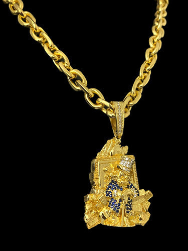 Cordão Cadeado 12mm + Ping Tio Patinhas Banhado A Ouro 18k