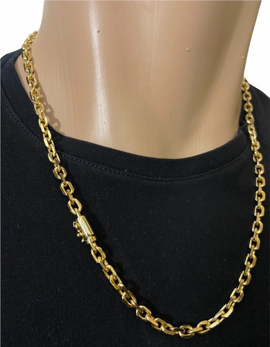 Cordão Cadeado 5mm Com Pingente De Cruz Banhado A Ouro 18k