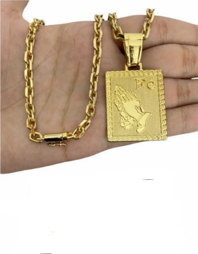 Cordão Cadeado 5mm Com Pingente De Cruz Banhado A Ouro 18k