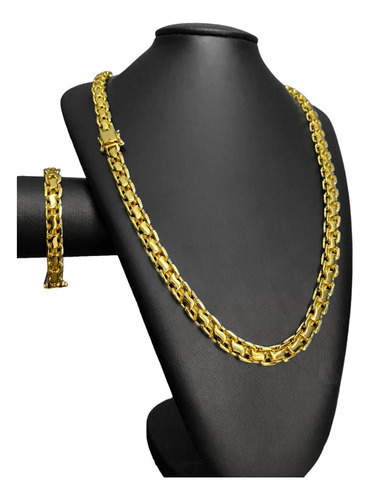 Cordão + Pulseira Cadeado Duplo S 10mm Banhado A Ouro 18k