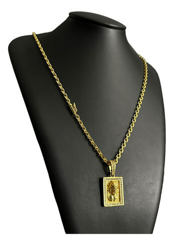 Cordão 4mm Cadeado + Ping Jesus Cravejado Banhado A Ouro 18k