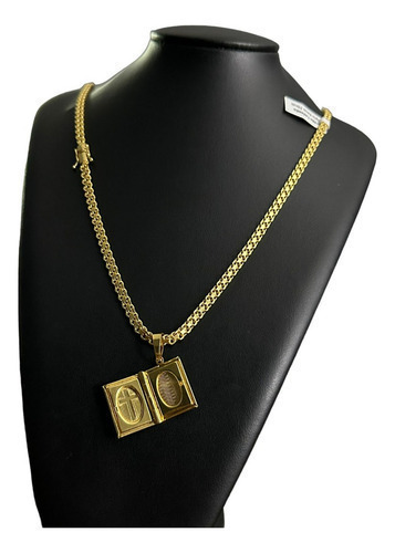 Cordão Cadeado Duplo 5mm Pingente Relicário Banhado Ouro 18k