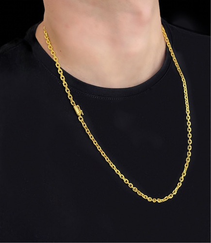 Cordão 3mm Cadeado + Pingente Nossa Senhora Banhado A Ouro