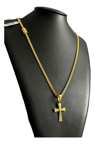 Cordão + Pingente Cadeado Duplo 3mm Cruz Banhado A Ouro 18k