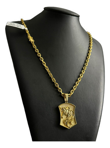 Cordão Cadeado 5mm + Pingente Unicórnio Banhado A Ouro 18k