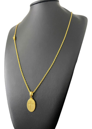 Cordão 1mm Cadeado + Crucifixo Placa Banhado A Ouro 18k