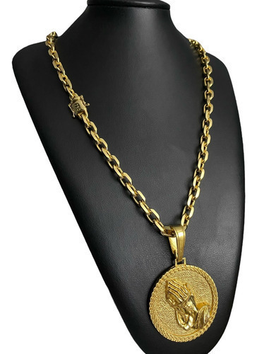 Cordão + Pingente 8mm Cadeado Banhado A Ouro 18k Luxo