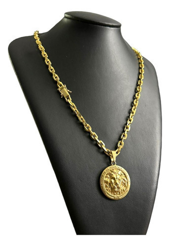 Cordão Ping Leão 5mm Cadeado Alongado Banhado A Ouro 18k