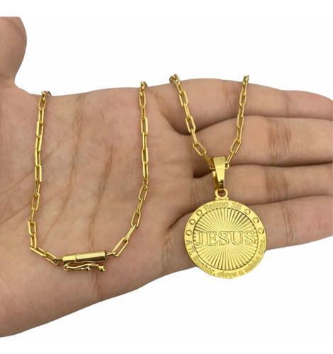 Cordão + Pingente Cadeado Alongado 6mm Banhado A Ouro 18k