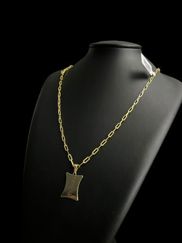 Cordão Cadeado Alongado 3mm + Pingente Banhado A Ouro 18k