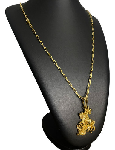 Cordão Cadeado Alongado 3mm Ping São Jorge Banhado Ouro 18k