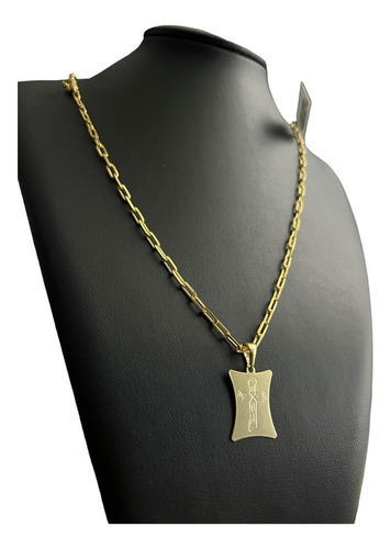 Cordão + Pingente 5mm Cadeado Alongado Banhado A Ouro 18k