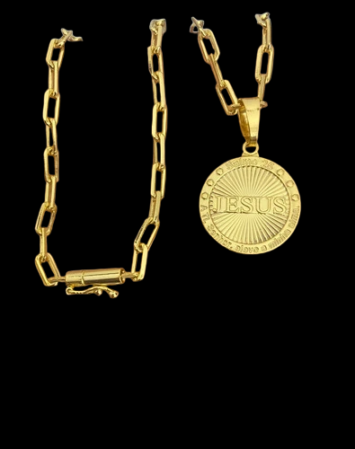 Cordão Cadeado Alongado 5mm + Pingente Banhado A Ouro 18k