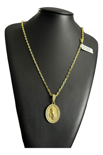 Cordão 3mm Cadeado + Pingente Mão Rezando Banhado A Ouro 18k