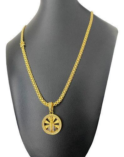 Cordão 5mm Cadeado Duplo + Pingente N Sra Banhado A Ouro 18k