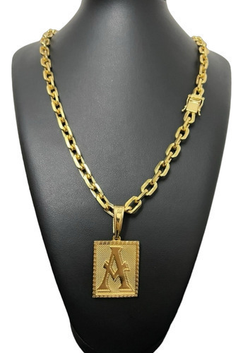 Cordão Cadeado 8mm Com Pingente Banhado A Ouro Luxo
