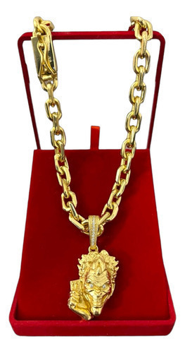 Cordão 12mm Cadeado + Pingente Coringa 3d Banhado A Ouro 18k