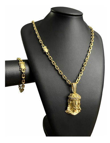 Cordao 6mm Cadeado + Pulseira Pingente Banhado A Ouro 18k