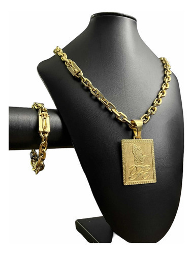 Cordão Pulseira Pingente 12mm Cadeado Banhado A Ouro 18k