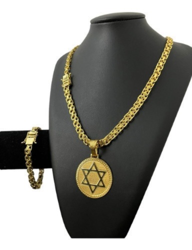 Cordão + Pulseira 10mm Cadeado Duplo + Pingente Banhado 18k