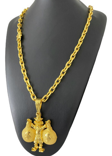 Cordão Cadeado 8mm + Pingente Tio Patinhas Banhado Ouro 18k