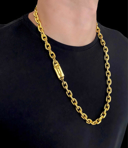 Cordão 12mm Cadeado Banhado A Ouro 18k Luxo