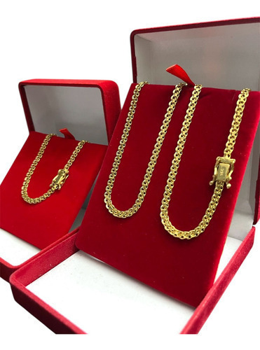 Cordão + Pulseira Luxo Cadeado Duplo Banhado A Ouro 18k