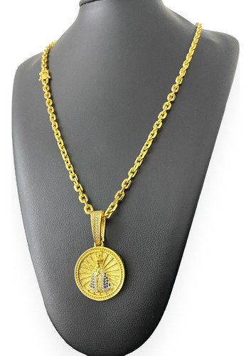Cordão Cadeado 5mm +ping Nossa Sra Raiado Banhado A Ouro 18k