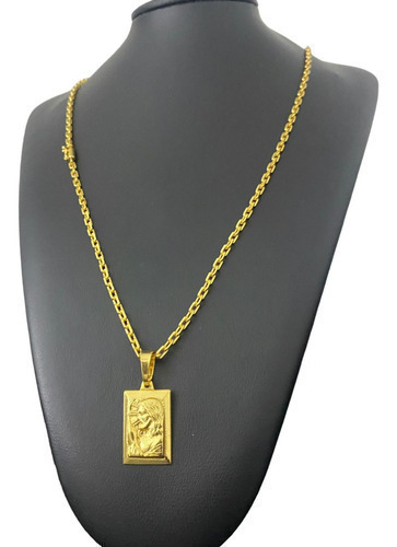 Cordão 3mm Cadeado Banhado Ouro + Pingente Jesus Cristo 3d