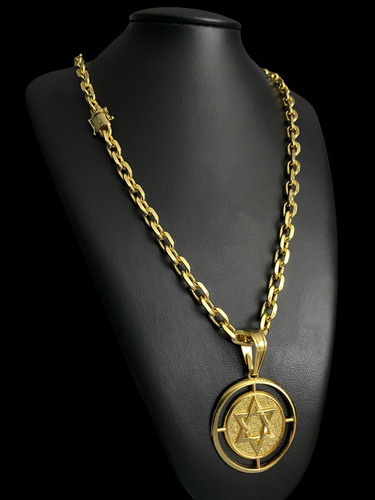 Cordão Pulseira E Pingente 8mm Cadeado Banhado A Ouro 18k