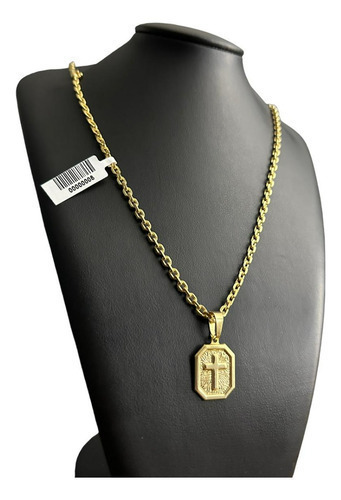Cordão Cadeado 4mm + Pingente Banhado A Ouro