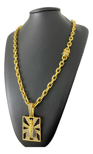 Cordão 8mm Cadeado Fecho Pingente Nossa Senhora Banhado Ouro