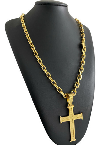 Cordão E Pingente 8mm Cadeado Banhado A Ouro 18k Luxo