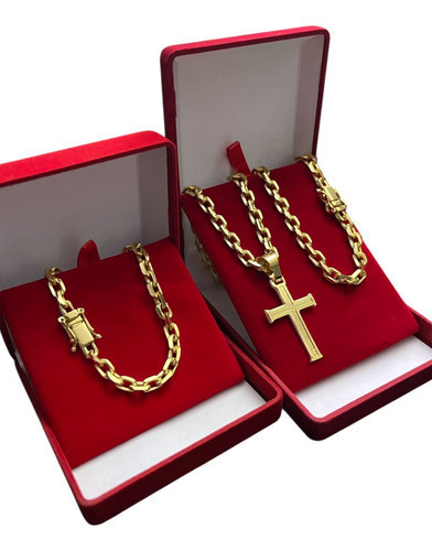 Cordão 6mm Cadeado Pulseira + Pingente Banhado Ouro 18k Luxo