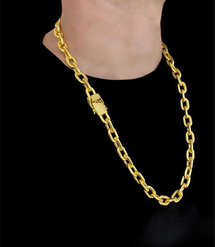 Cordão Luxuria 13mm Masculino Cadeado Banhado A Ouro 18k
