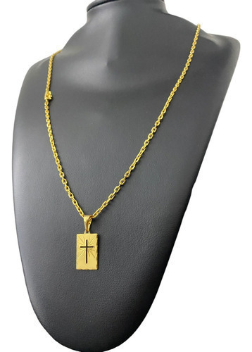 Cordão Cadeado 2mm + Pingente Cruz Vazada Banhado A Ouro 18k
