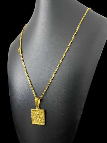 Cordão 2mm Cadeado Banhado A Ouro + Pingente Letra