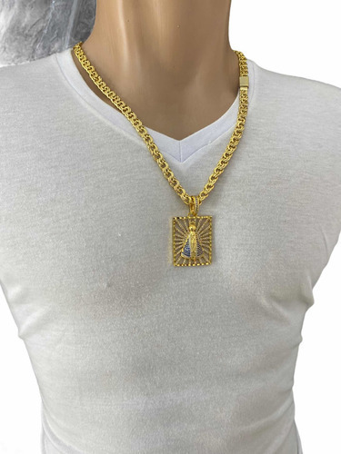 Cordão 6mm Cadeado + Pingente Nossa Senhora Banhado A Ouro