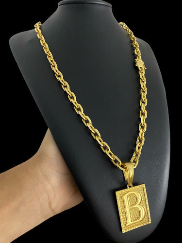 Cordão + Pingente Letras 8mm Cadeado Banhado Ouro 18k