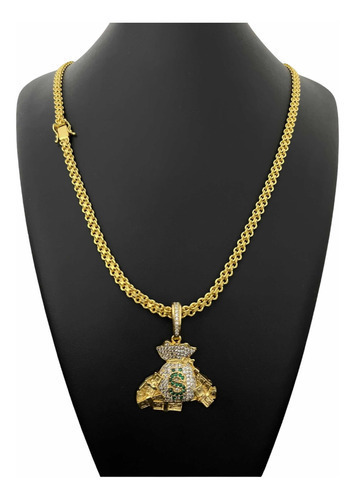 Cordão Cadeado Duplo 5mm + Pingente De Dinheiro Banhado Ouro