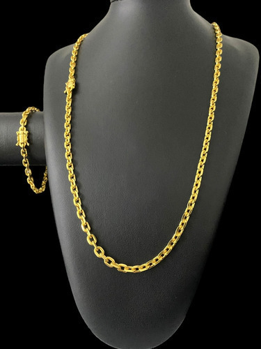 Cordão + Pulseira 5mm Cadeado Banhado A Ouro 18k Luxo