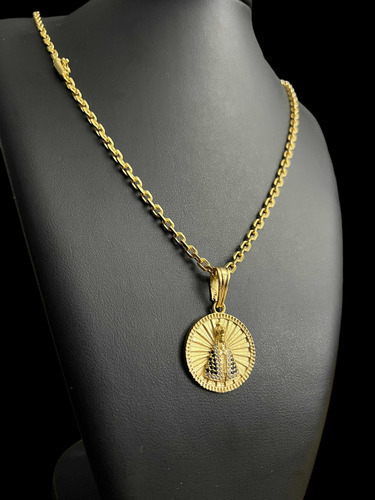 Cordão Cadeado 4mm + Pingente Nossa Senhora Banhado A Ouro 18k