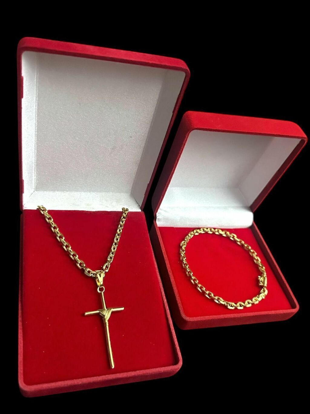 Kit Cadeado 4mm + Pingente Cruz Fio Banhado A Ouro 18k