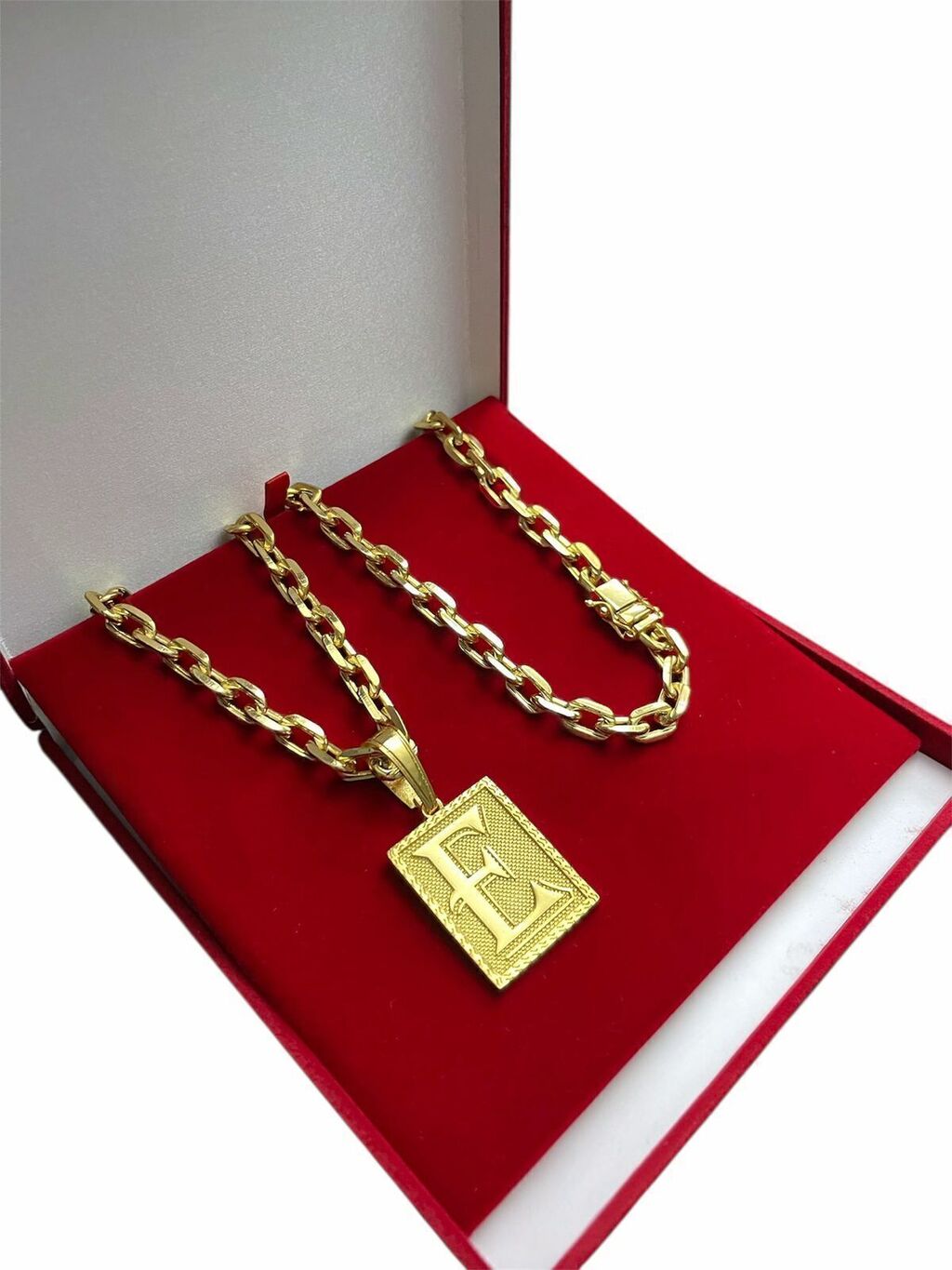 Cordão Maciço Cadeado 10mm + Pingente Letra Banhado Ouro 18k