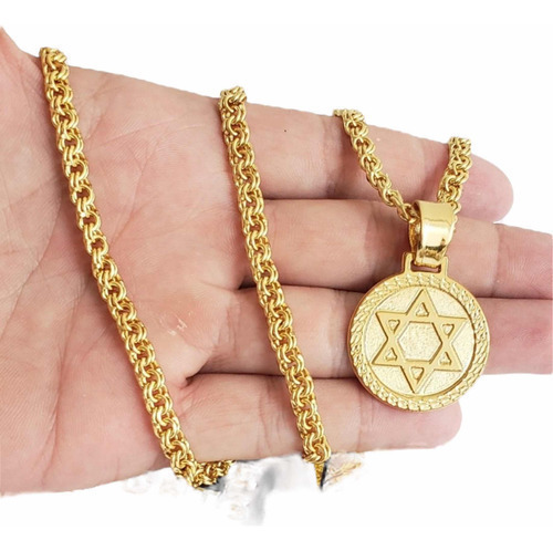 Cordão 5mm Friso Banhado A Ouro + Pingente Luxo