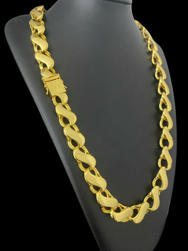 Cordão Friso S 16mm Banhado A Ouro 18k Luxuoso