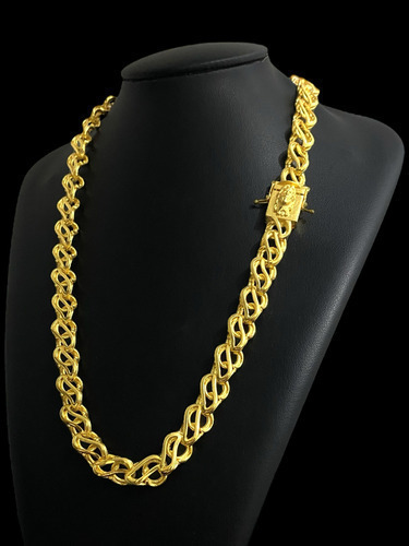 Cordão Friso S Vazado 12mm Fecho Cristo Banhado A Ouro 18k