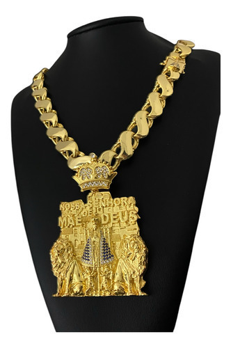 Cordão Friso S 16mm Fecho Santa + Ping Santa Cravejado